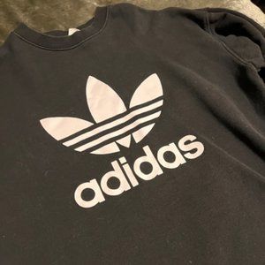 Adidas Crew Neck Sweatshirt Pullover - Black, size large.